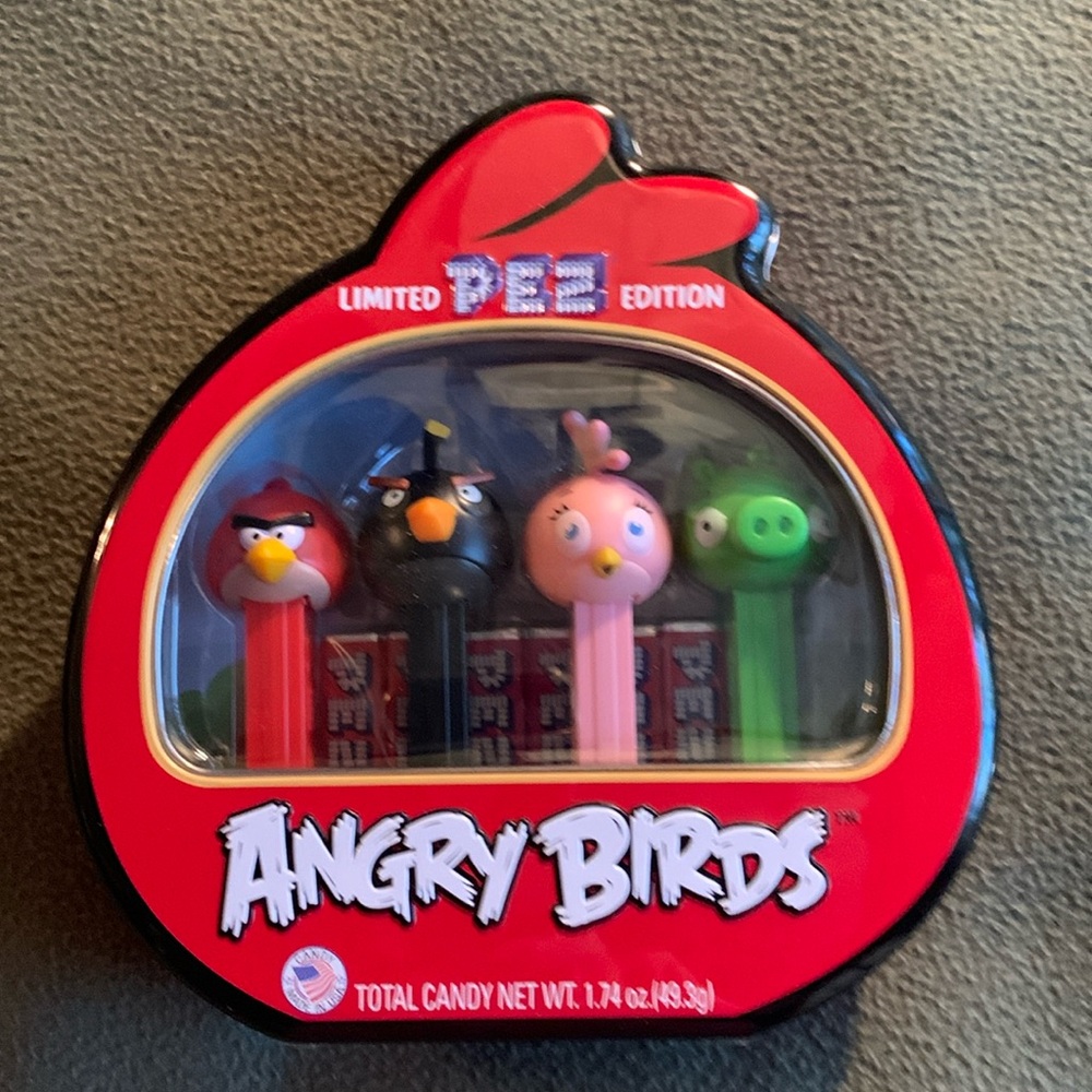 NIP Limited Edition Pez Angry Birds dispensers and candy in tin.